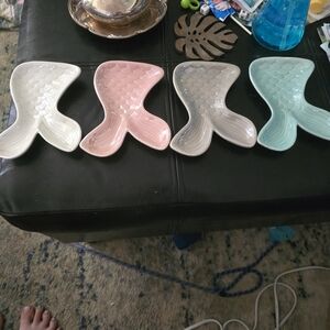 Mermaid Tail Ceramic Dish Set - Pink, Cream, Teal, Grey
